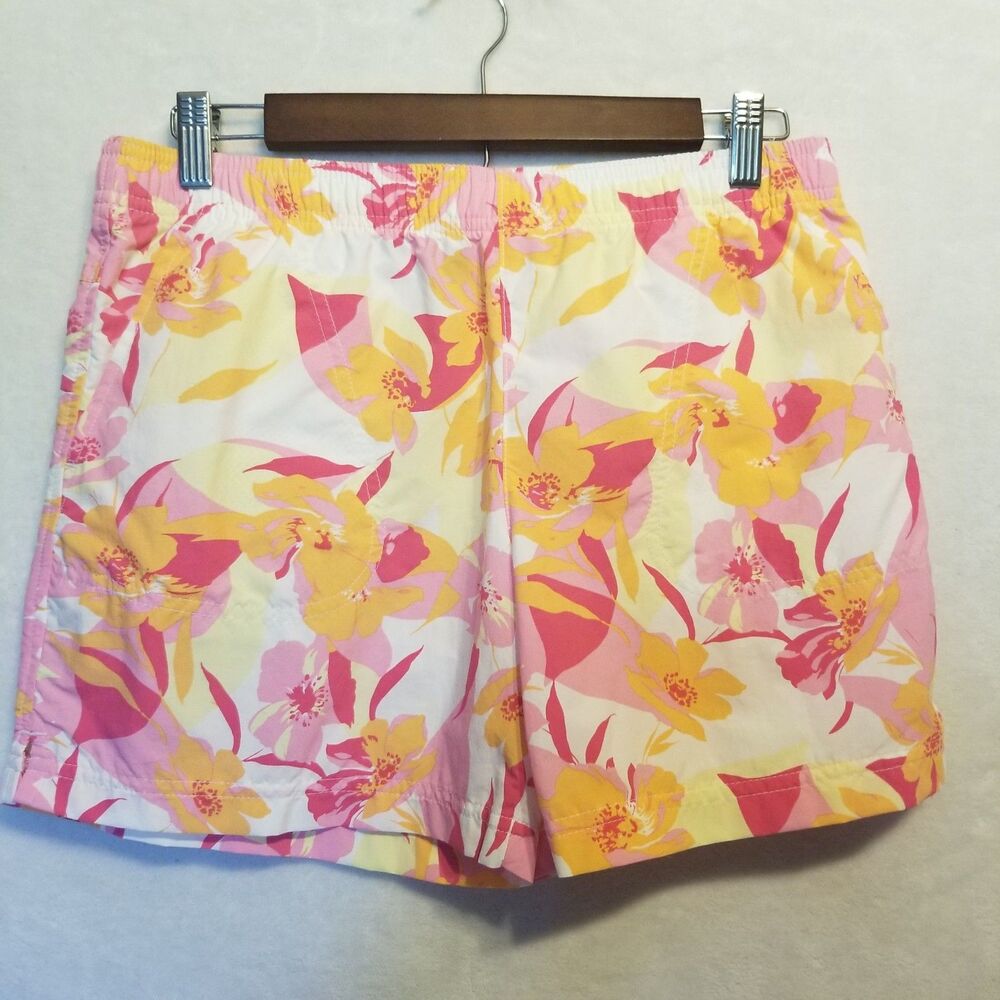 Columbia S Shorts Pink Orange Floral Pockets Swim Tropical Outdoor Summer Beach